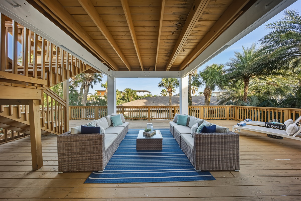 Second-floor lounge deck off of the master suite &mdash; the perfect spot for morning coffee and sunset cocktails