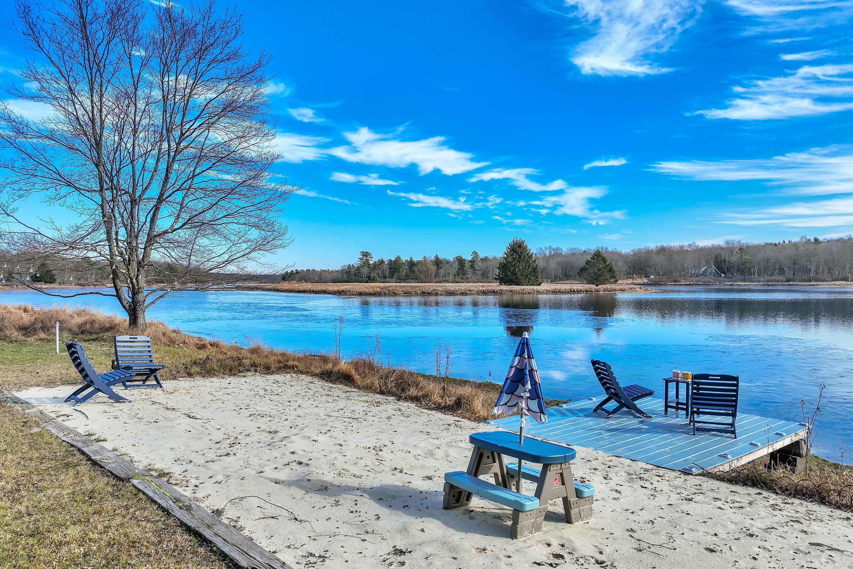Chairs by the lake for peaceful winter mornings