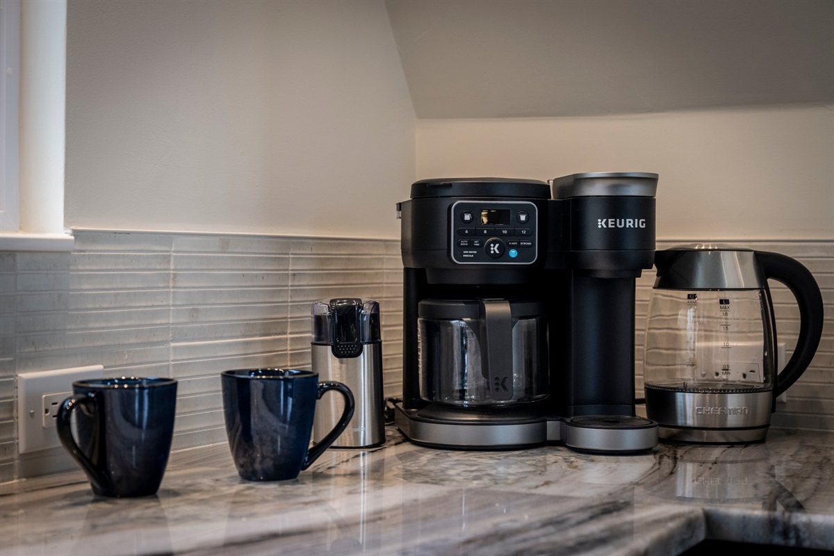 This kitchen was designed for guests who appreciate quality and function with high-end cookware, knives, and bakeware.
