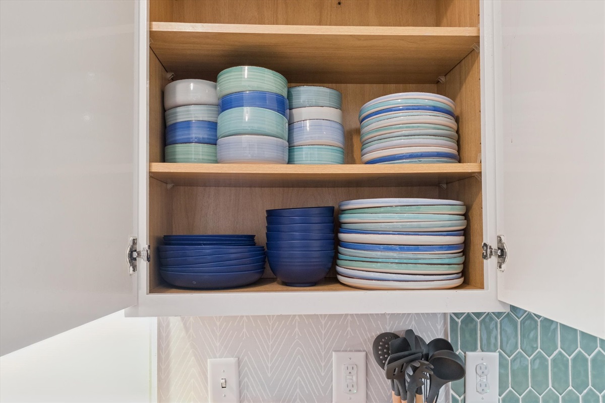 Ceramic and colorful for fancy dinners, plastic and durable for kids or alfresco meals—our South Bend dish cabinet is fully stocked, with cooking utensils ready for every gathering near Notre Dame.