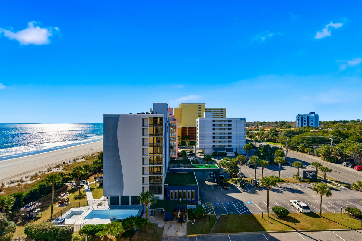 View of the beach and resort from the balcony