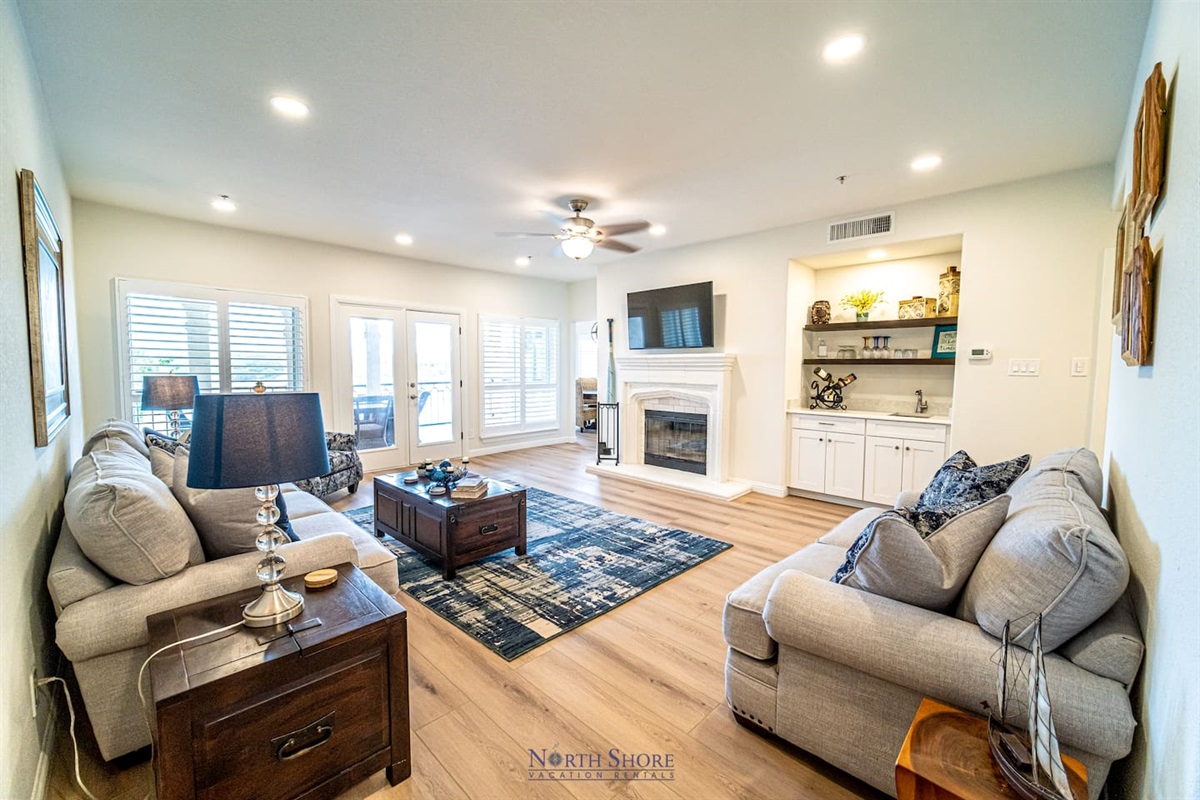 Large Family Room with Fireplace & Patio Access