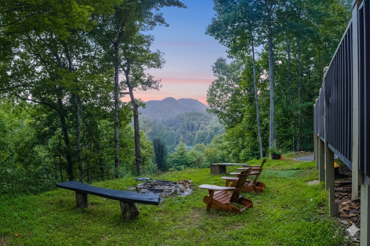 Gather 'round the crackling flames amidst towering trees and breathtaking mountain vistas. A perfect spot for stories and starlit nights!