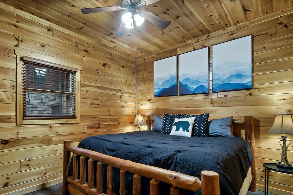 Lower-level king bedroom — the third private retreat