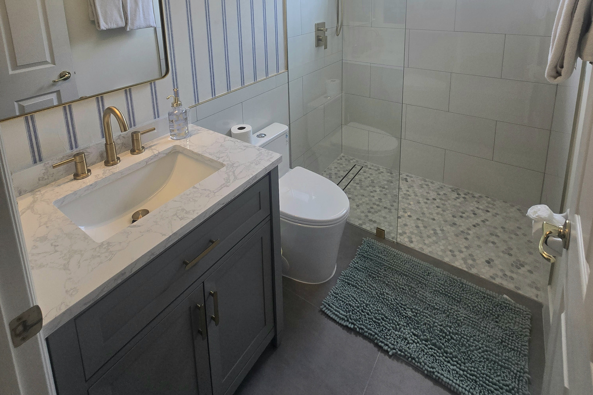 2nd guest bathroom with a modern shower