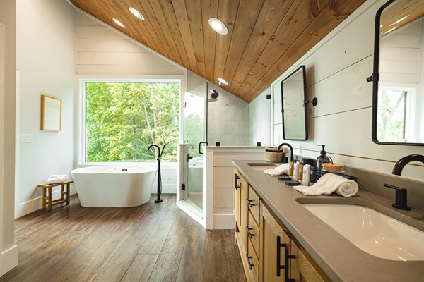 His and hers sinks in all bathrooms