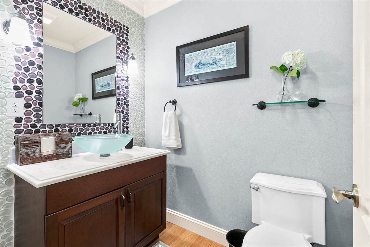 Powder room on main level.