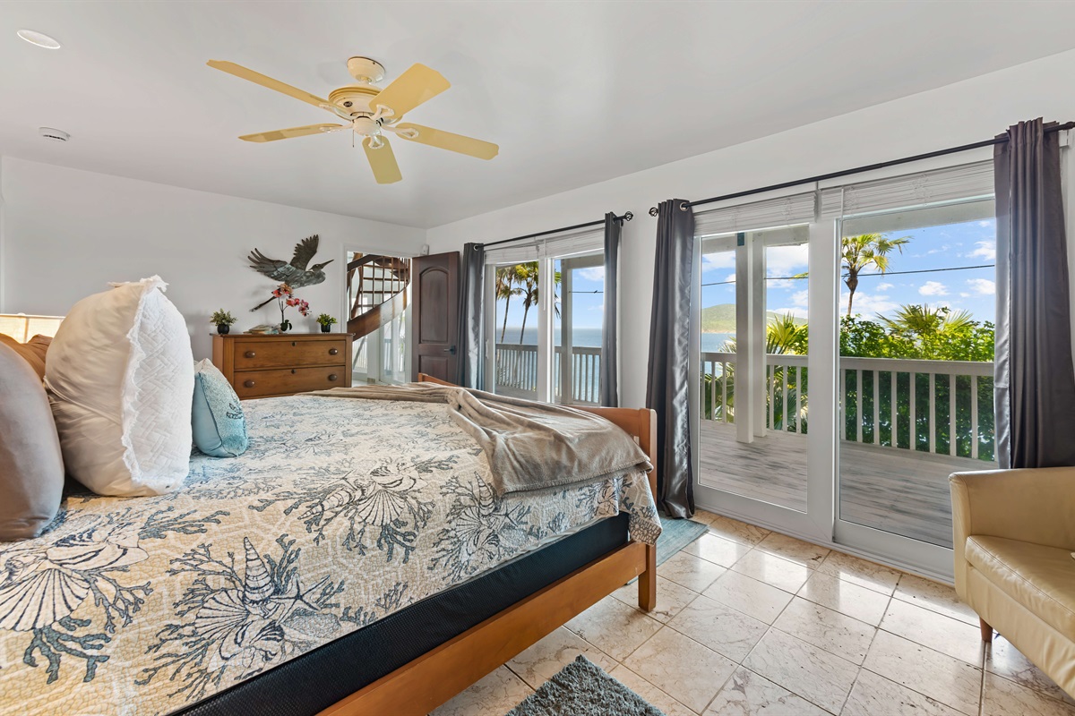 The second primary suite has a king bed, air conditioning, and a little extra privacy by being located downstairs.