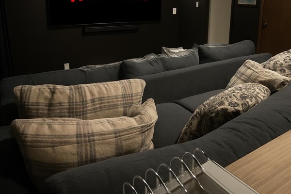 *JUST ADDED: Movie area with multi-level seating, two large couches and an 86” TV with Sonos surround sound
