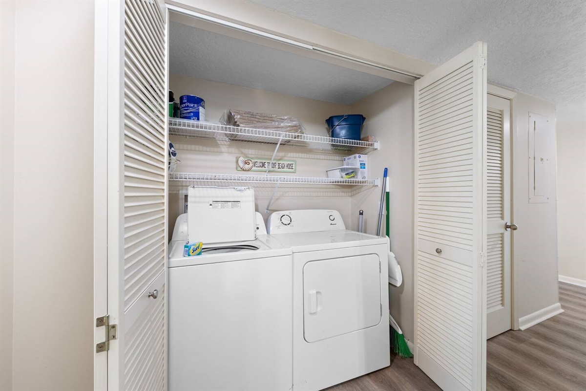 One starter laundry detergent provided for you to use during your stay. Take home clean laundry and one less thing to do.