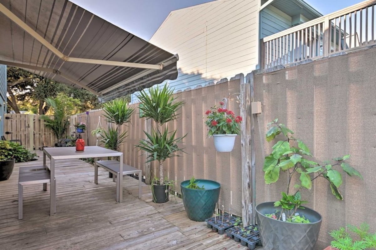 Fenced Side Yard with Awning and Dining Table
