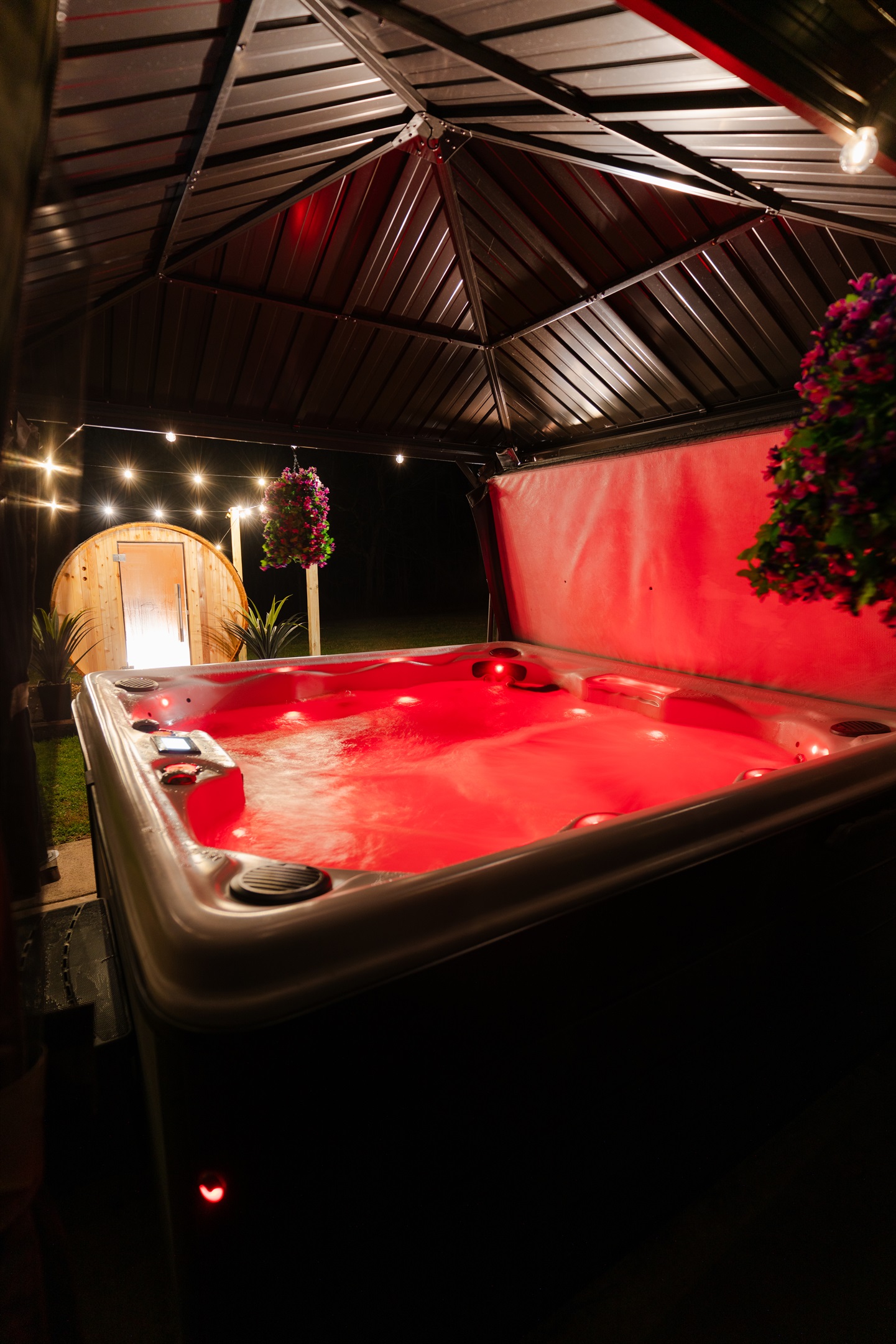 Spend your evening soaking in the hot tub or warming up in the sauna.