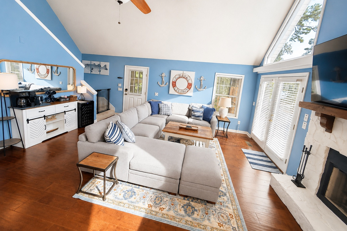 Bright living room with cozy furnishings