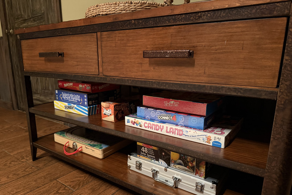 Game night ready with board games, cards, and a poker set