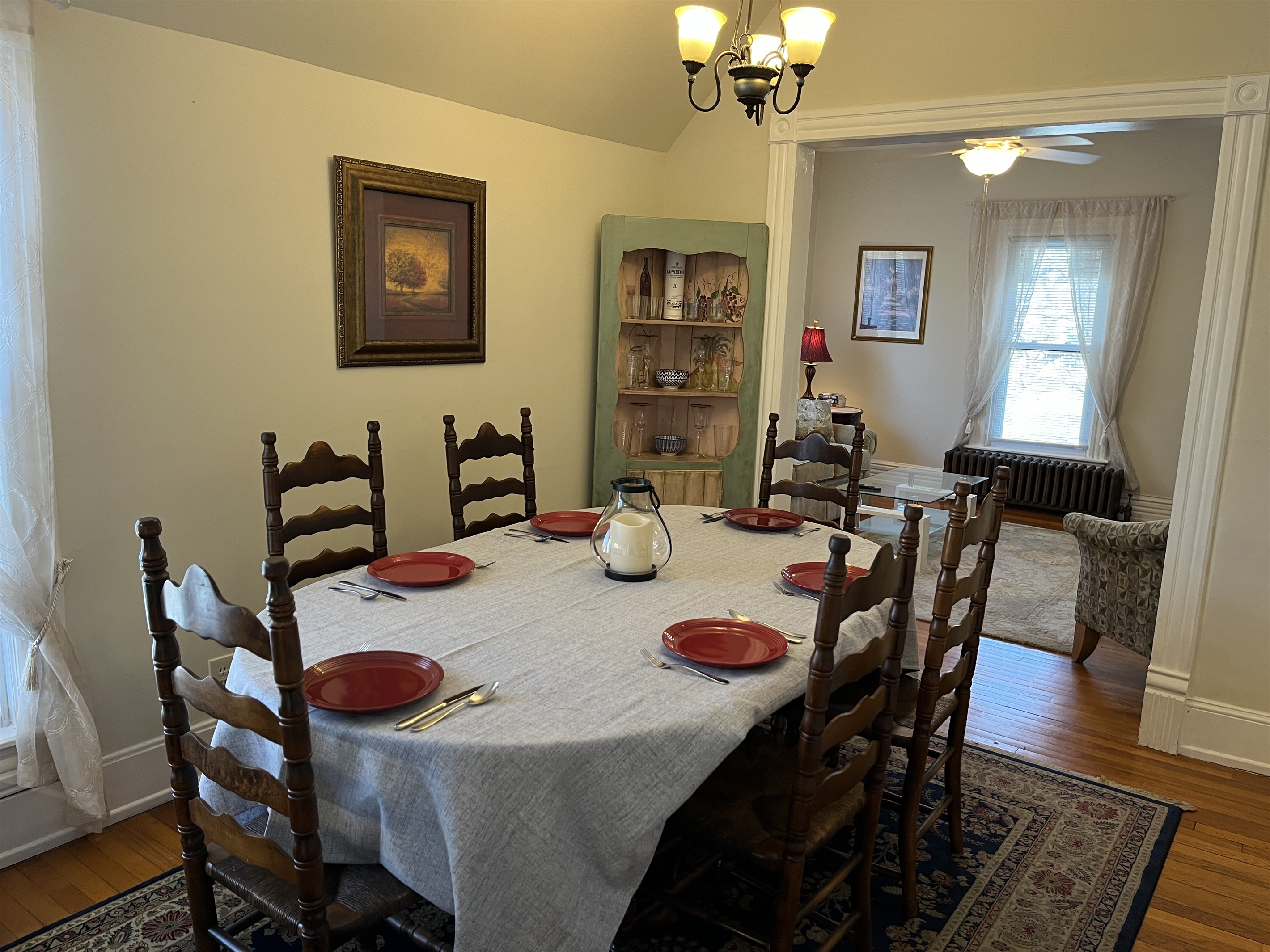 Dining room with living room beyond