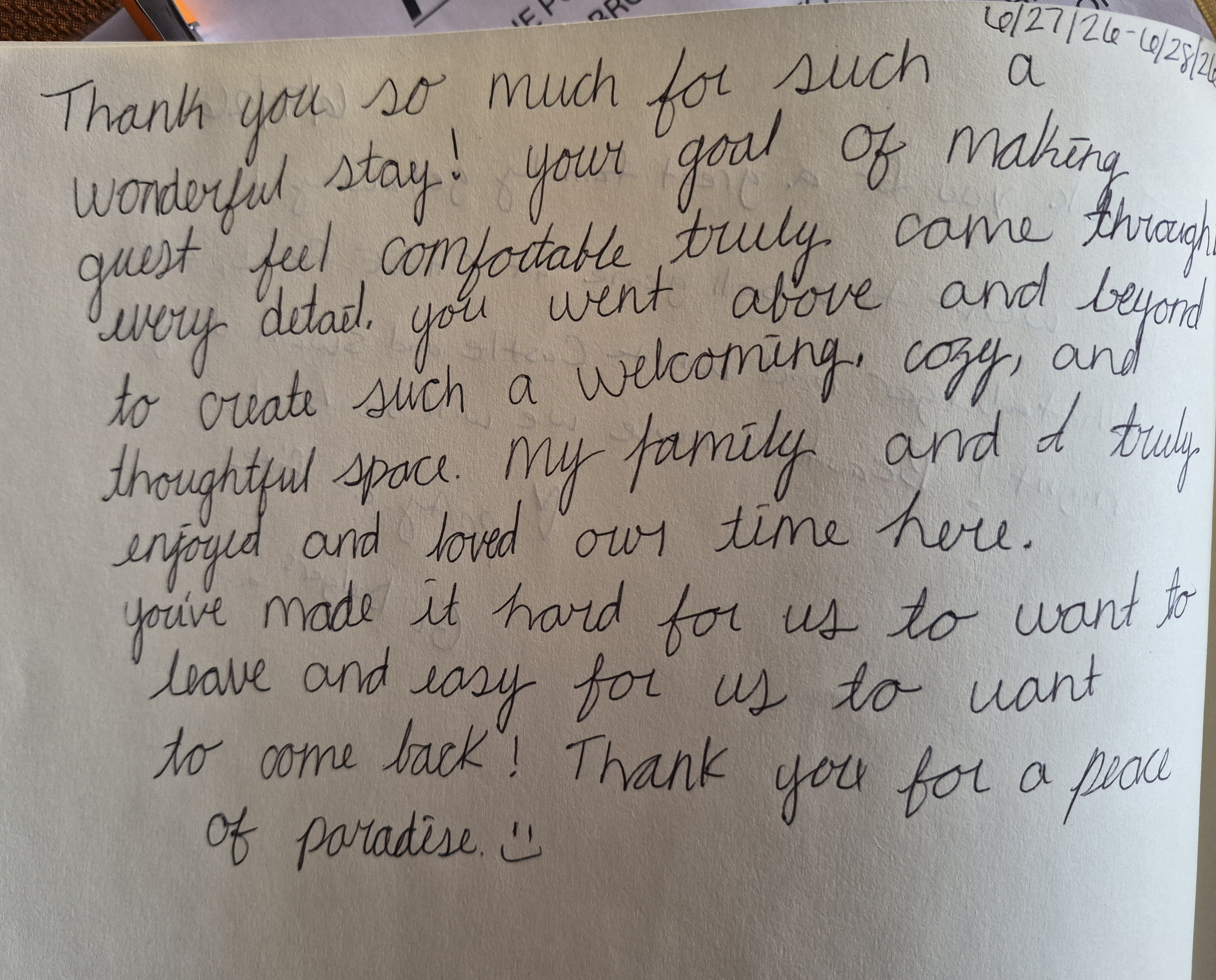 Guest's thoughtful reviews during their stay