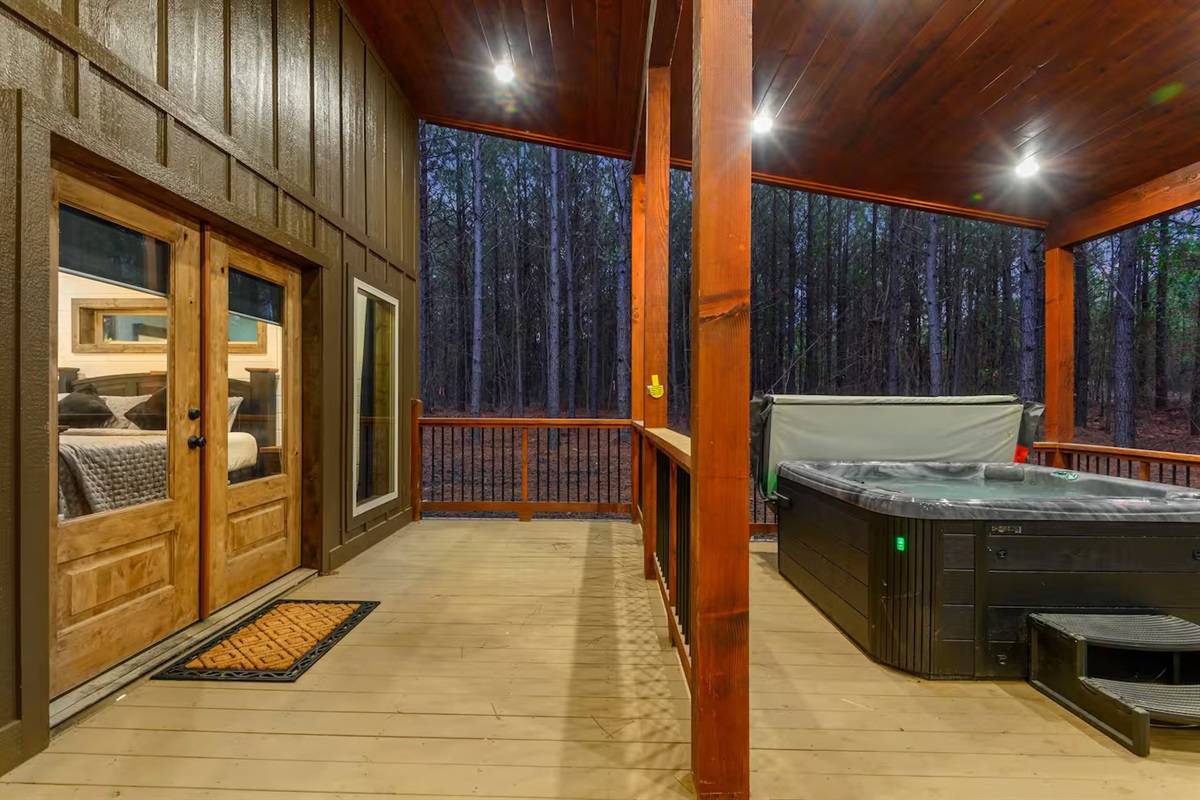 This secluded spa deck offers pure relaxation — just you, the trees, and the gentle rhythm of nature.