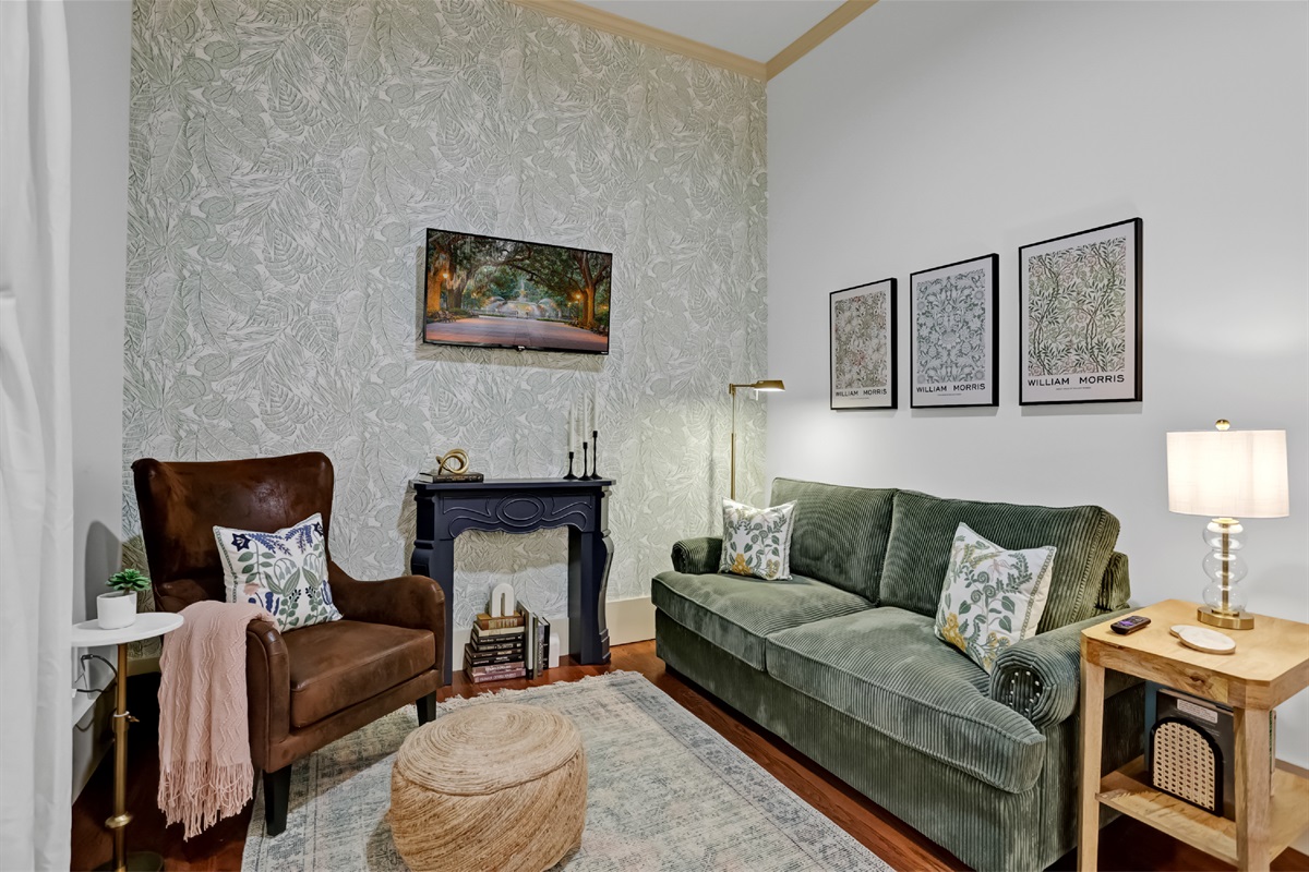 Bright and inviting living room with stylish touches throughout.