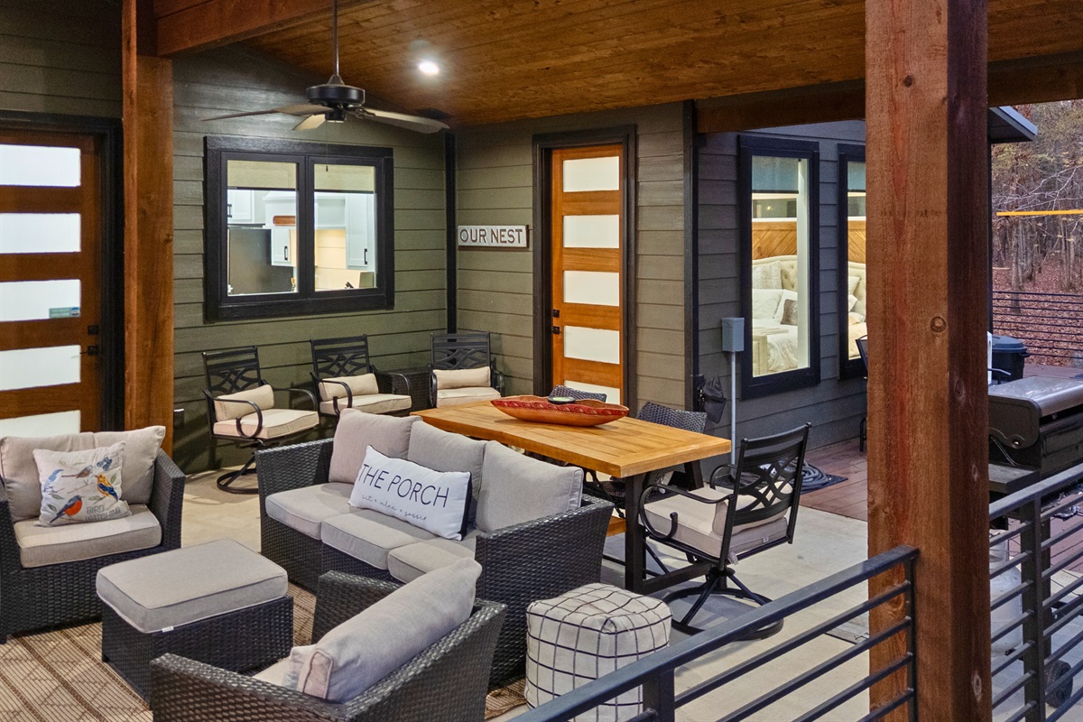 With comfortable seating throughout, this outdoor area is ideal for morning coffee or quiet evenings outside.