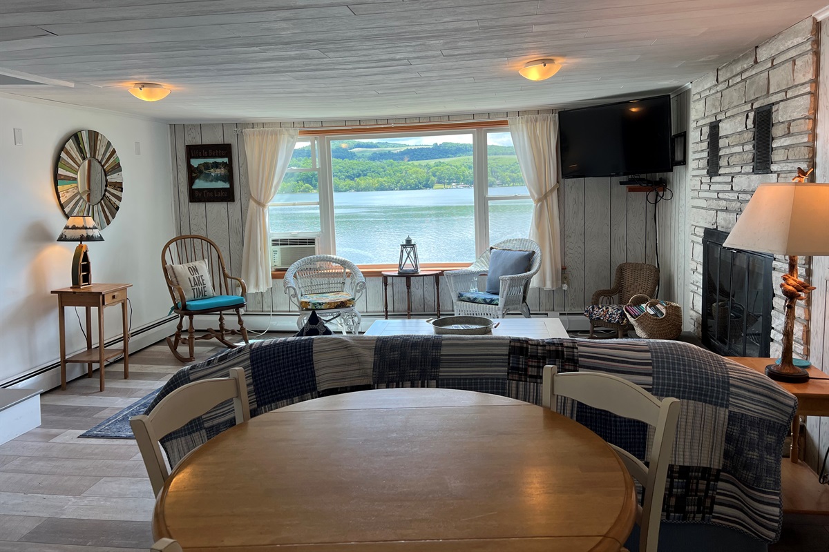 Living room with lake view