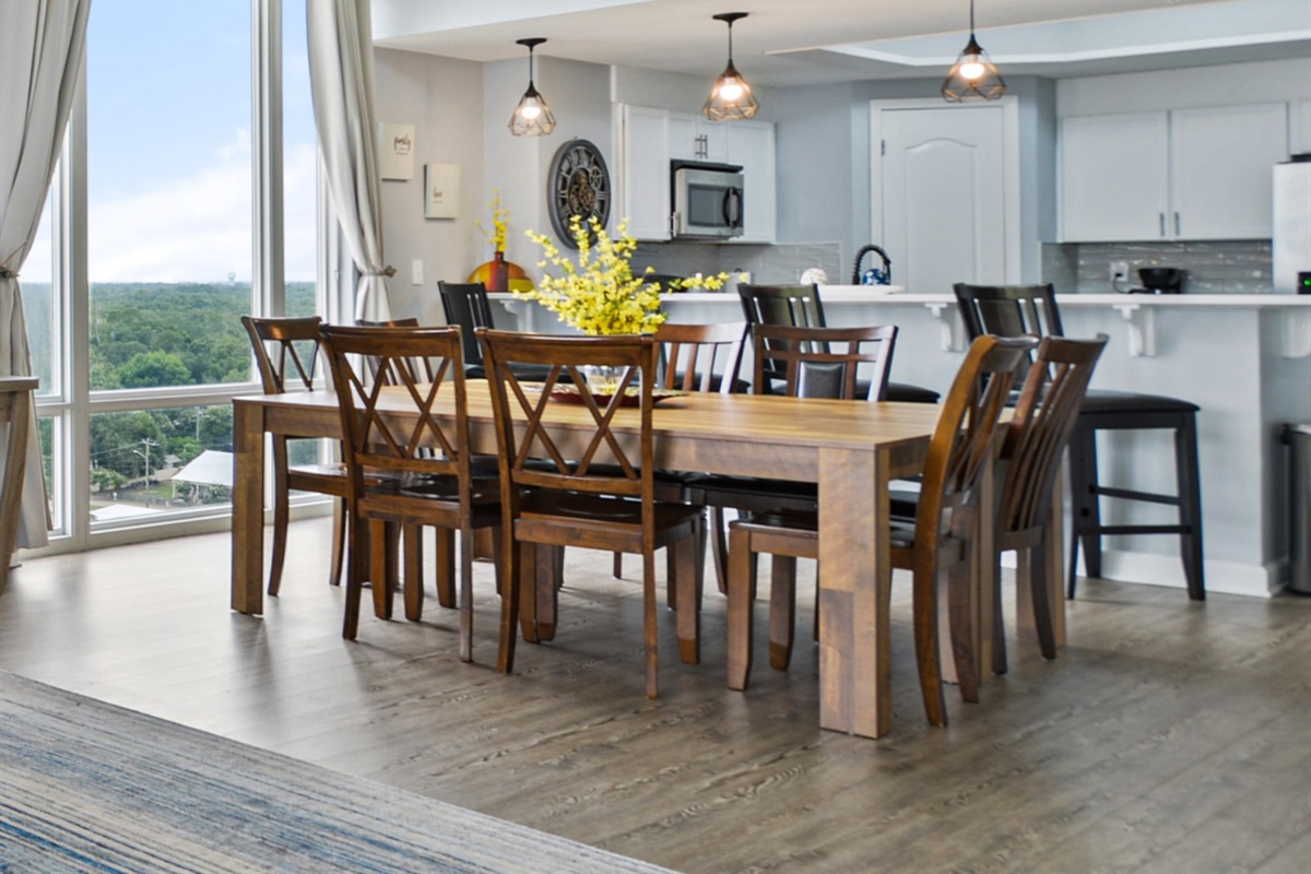 Dining area. Table seats 8 to 10. Bar seating for up to 4.