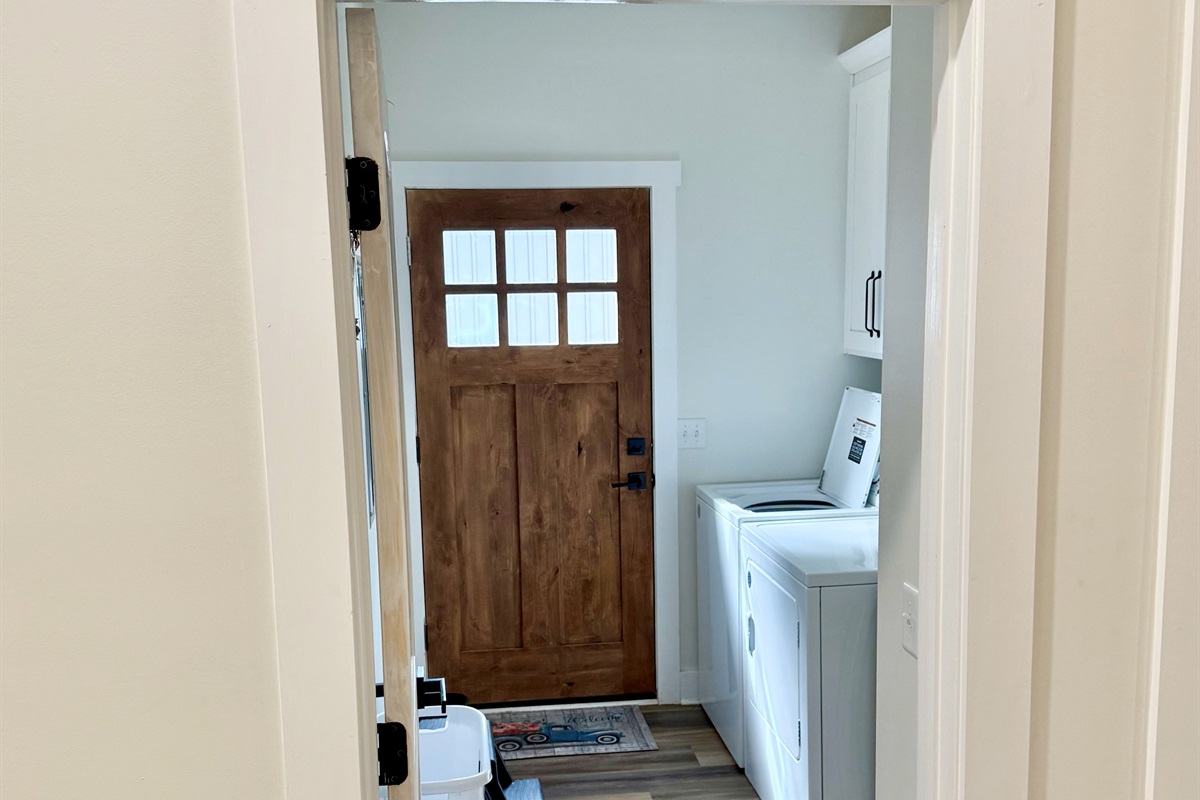 Our laundry room has an exterior access as well as the washer and dryer.