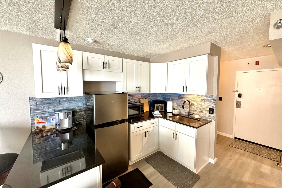 Roomy kitchenette with seating