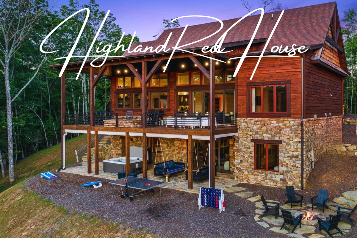 Welcome to Highland Red House, a refined mountain getaway with incredible views, games, hot tub, and a cozy fire pit under the stars.