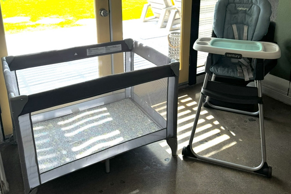 High chair, and TWO pack and play cribs provided at the home. 