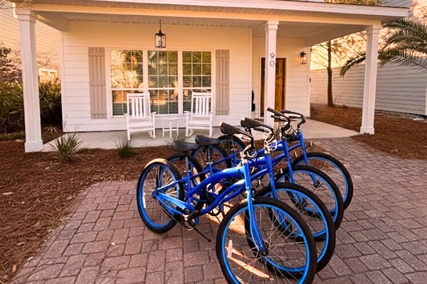 Complimentary beach cruisers are ready for your next adventure to Inlet / Rosemary Beach and beyond.