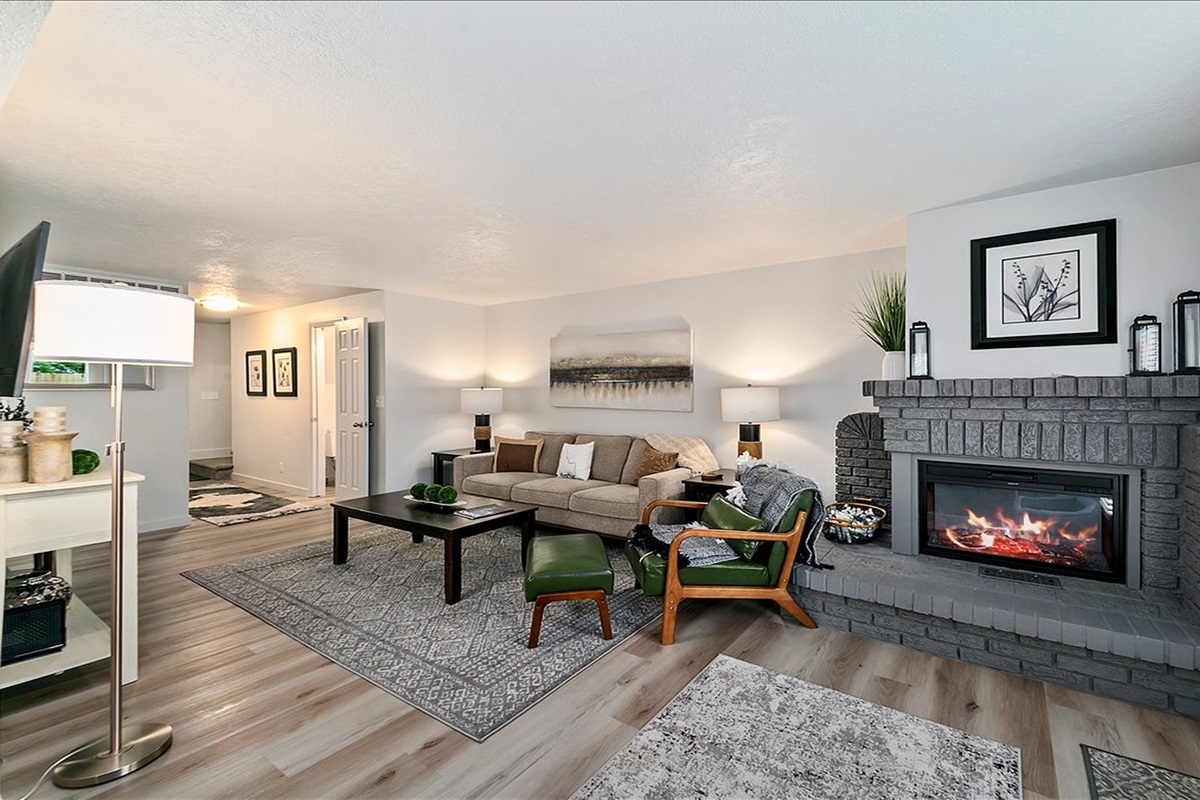 Living room and fireplace