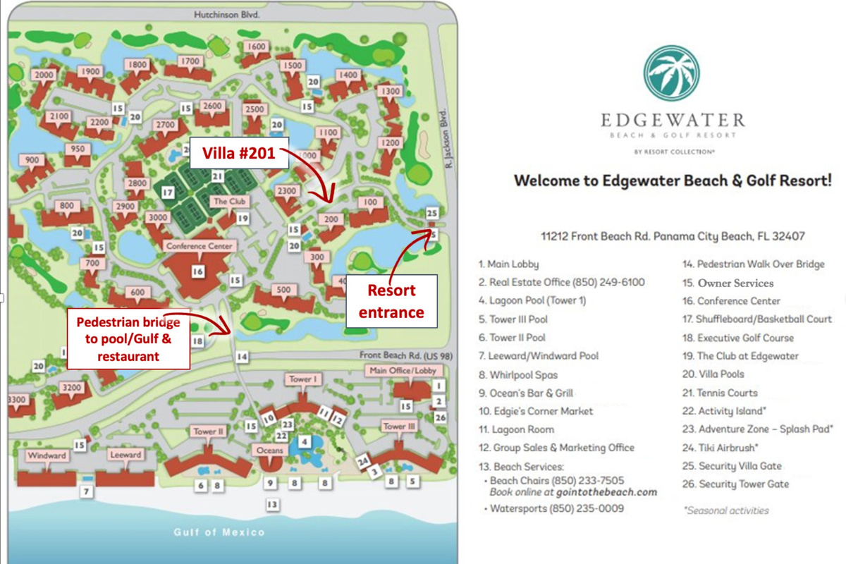 Villa 201 location on the resort map