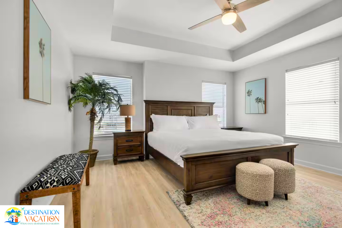 A serene bedroom designed for peaceful coastal mornings.
