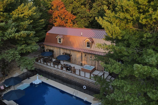 Huge back patio with table seating for 14