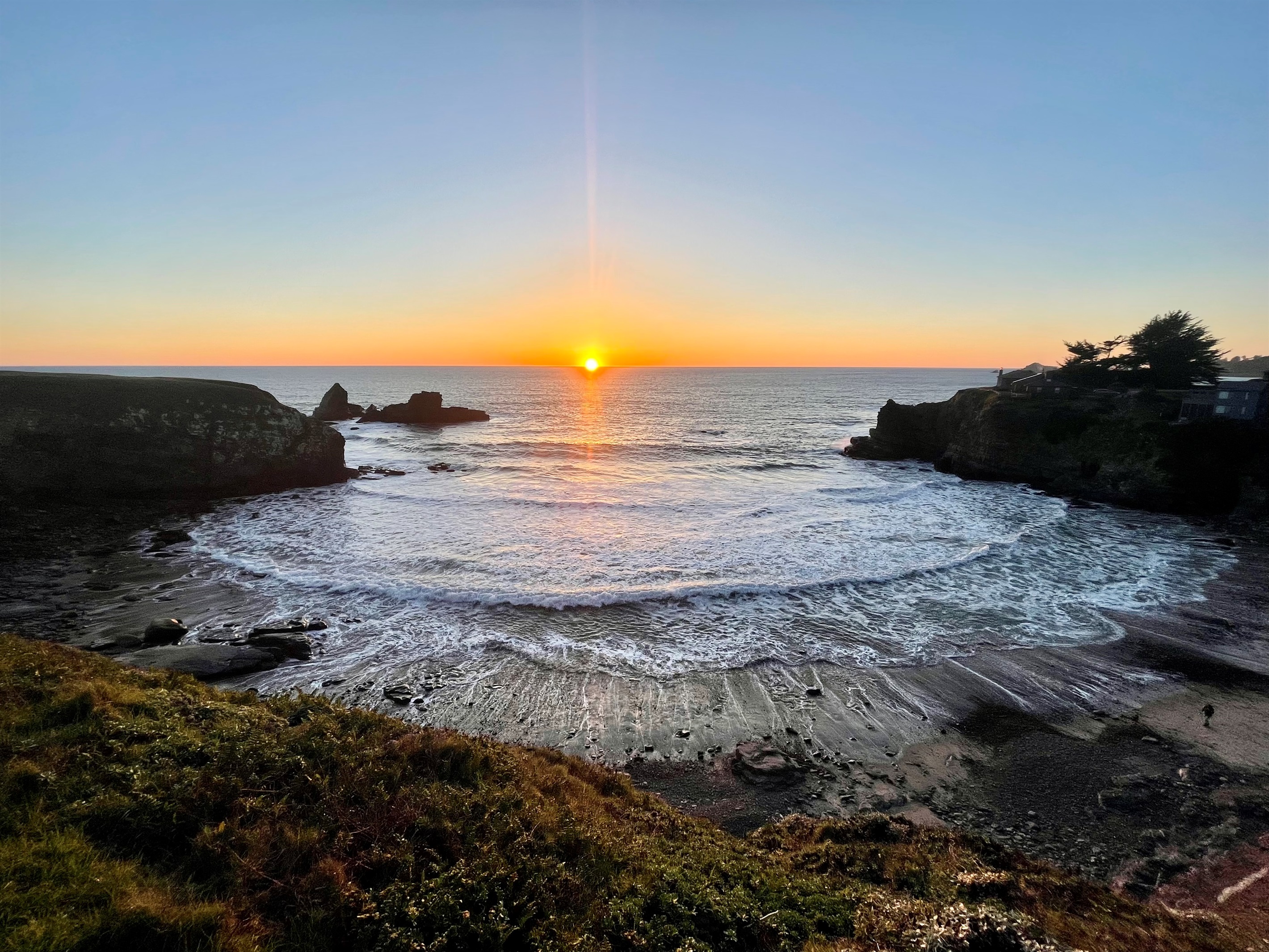 Sunset overlooking Cook's Beach, 1600 feet from the loft.