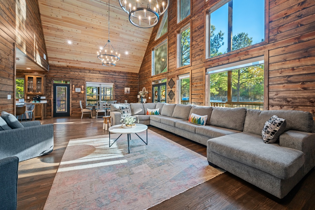 With an open layout and cozy seating for the whole group, this living room is made for movie nights, lazy mornings, and evenings spent catching up together.