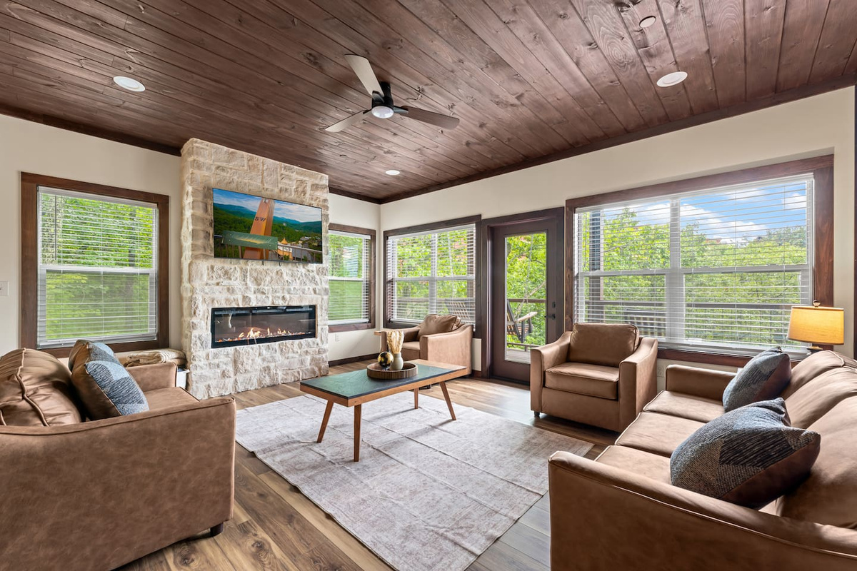 cozy living room, with two sleeping sofas one queen sleeps 2 and one twin sleeps 1