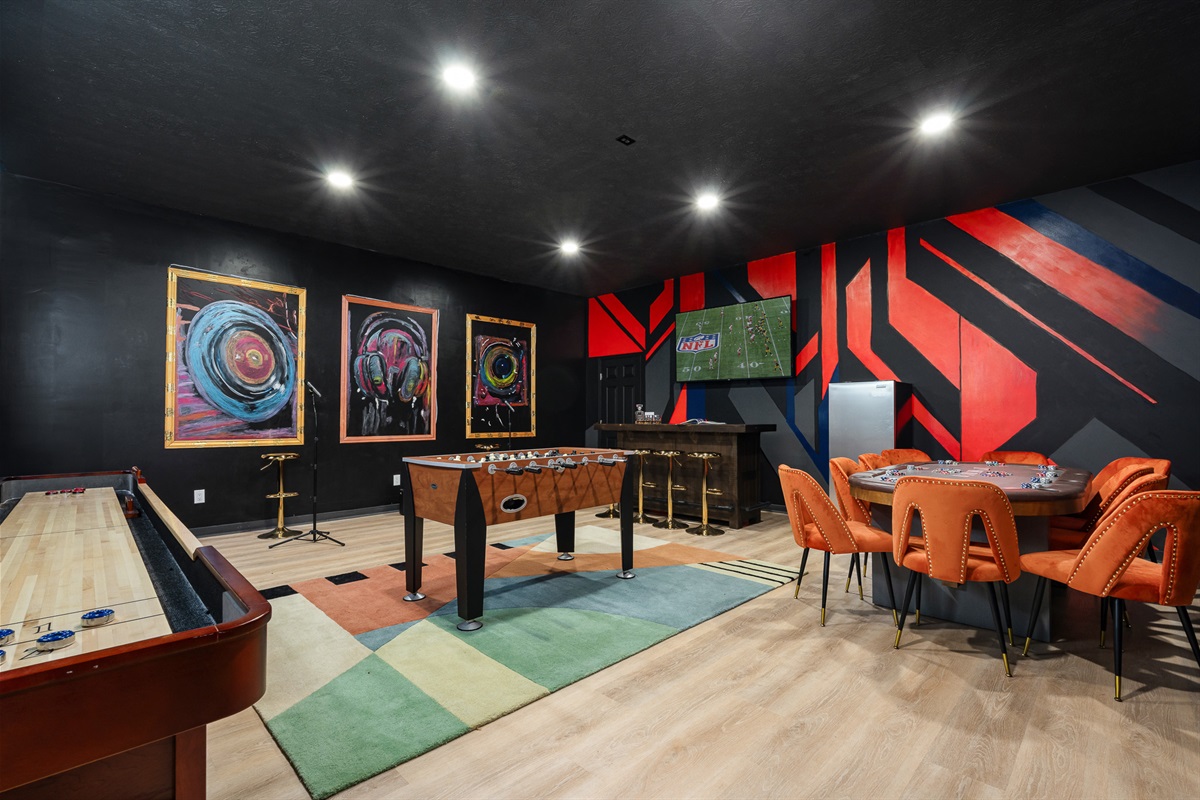 Turn up the fun with karaoke, foosball battles, and your own stylish bar lounge
