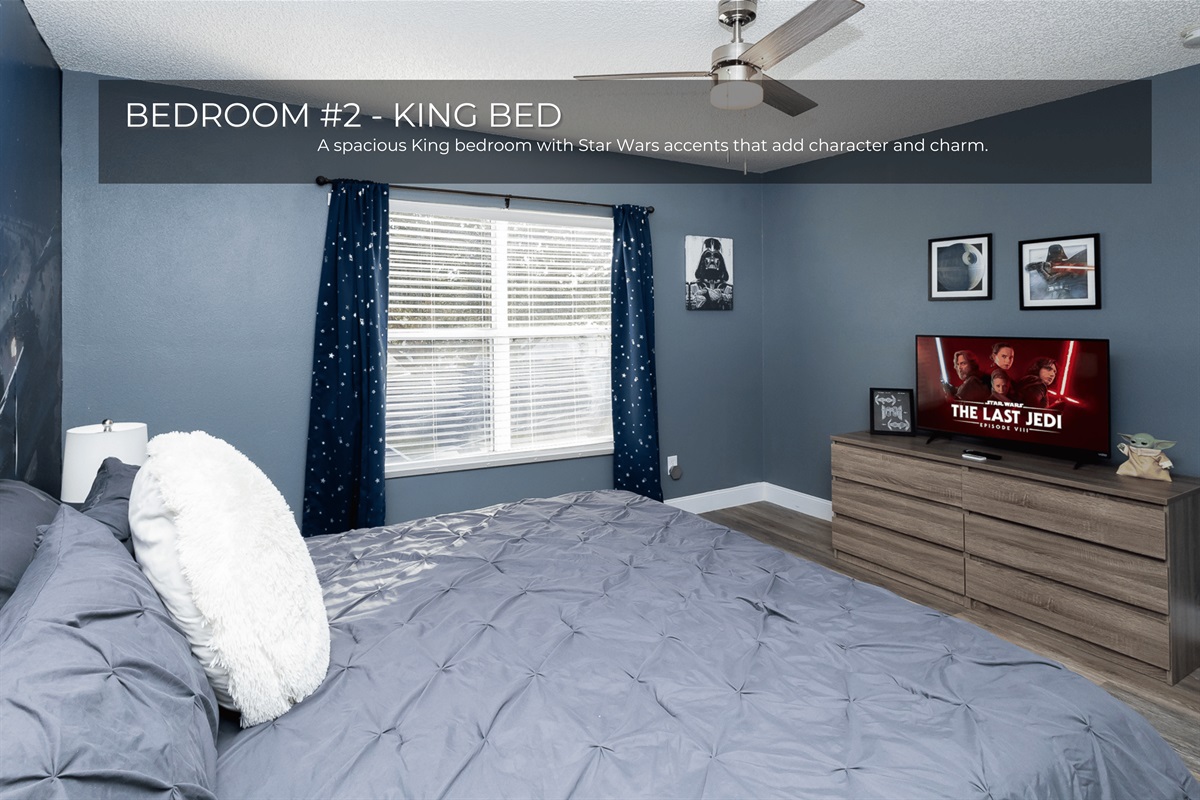 Bedroom 2 is perfect for Star Wars fans with themed accents and a relaxing setup.
