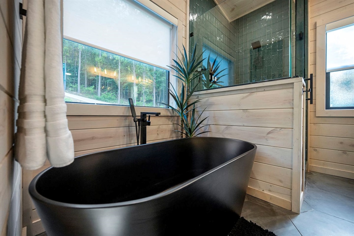 Take a relaxing soak in the large soaking tub...