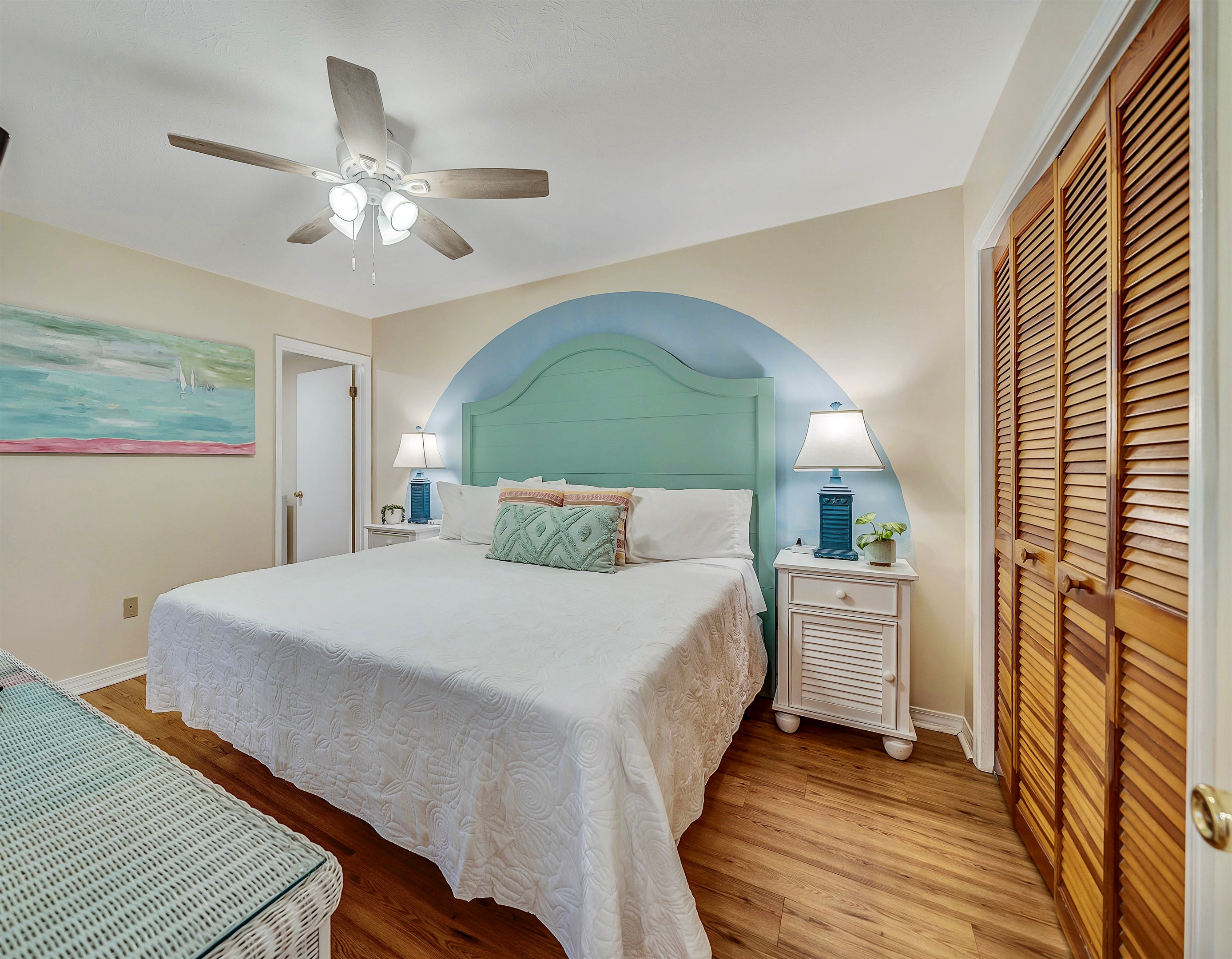 Primary bedroom with king bed.