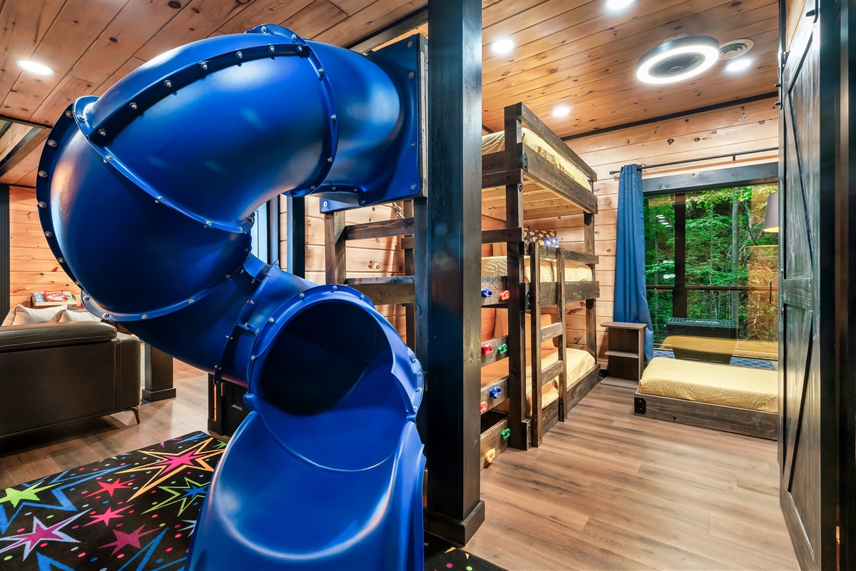 FUN for Kids - Bunk beds with built in Slide and Rock Climbing