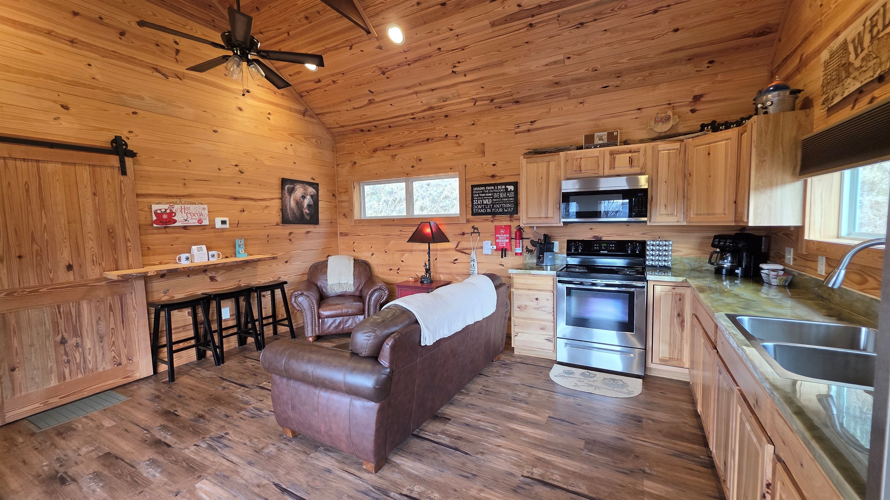 Kitchen and living room. 