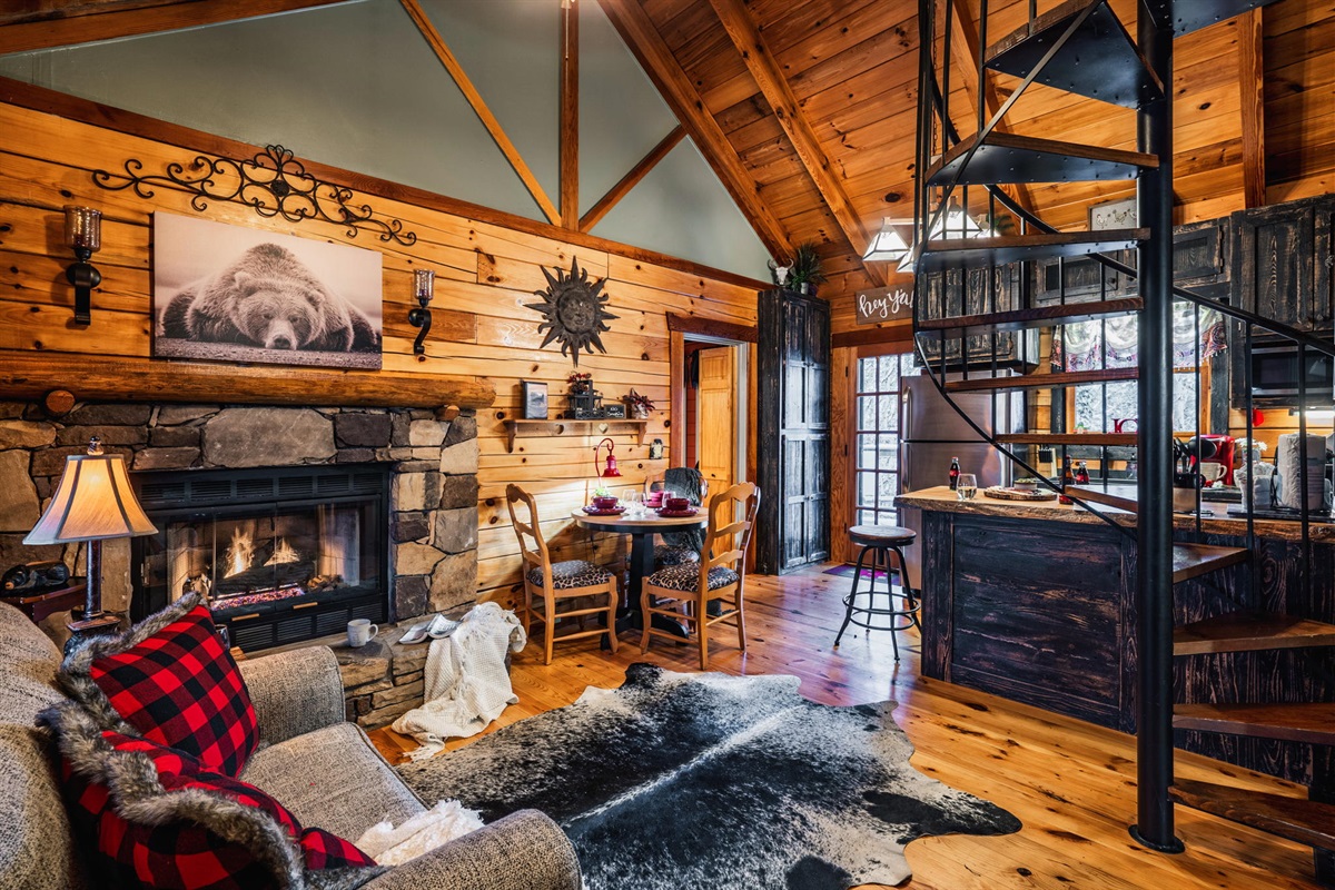 Stylish spiral staircase in the family room
