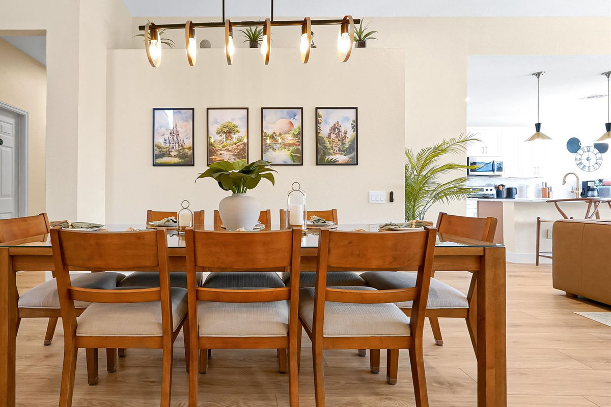 Dining Room: Family dining for 10 within the bright, open-concept living and kitchen area.