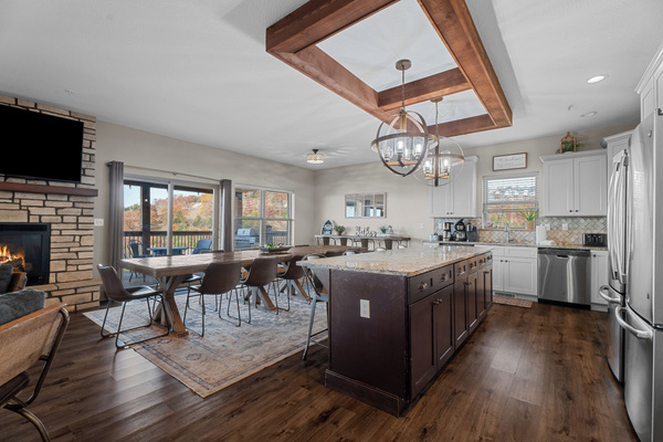 Main level kitchen. Two full-size refrigerators, two dishwashers, oven/ceramic glass cooktop, microwave, drip coffee maker, Keurig, and Nespresso. Stocked with small appliances, cookware, bakeware, utensils, dishes, glassware, mugs, and more!