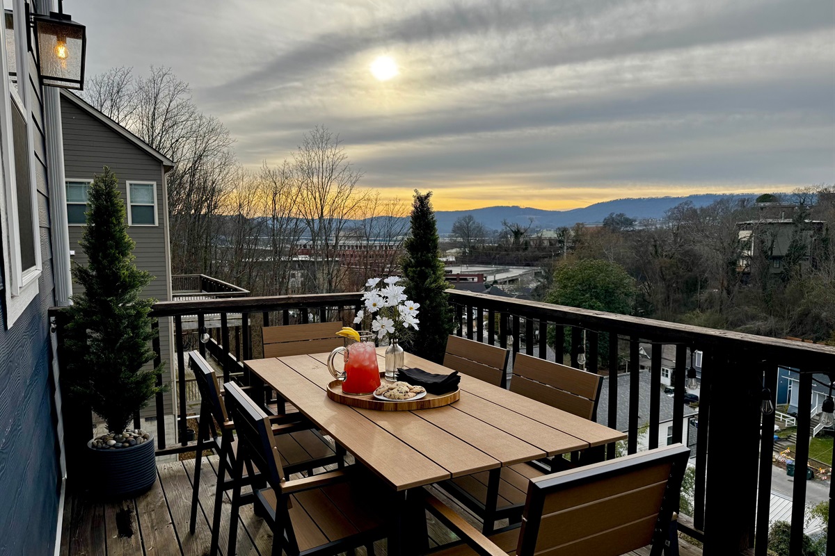 Whether you are grilling and enjoying dinner on the top deck or chatting together on the lower deck, the stunning treetop mountain view is perfect for soaking in a Chattanooga sunset!