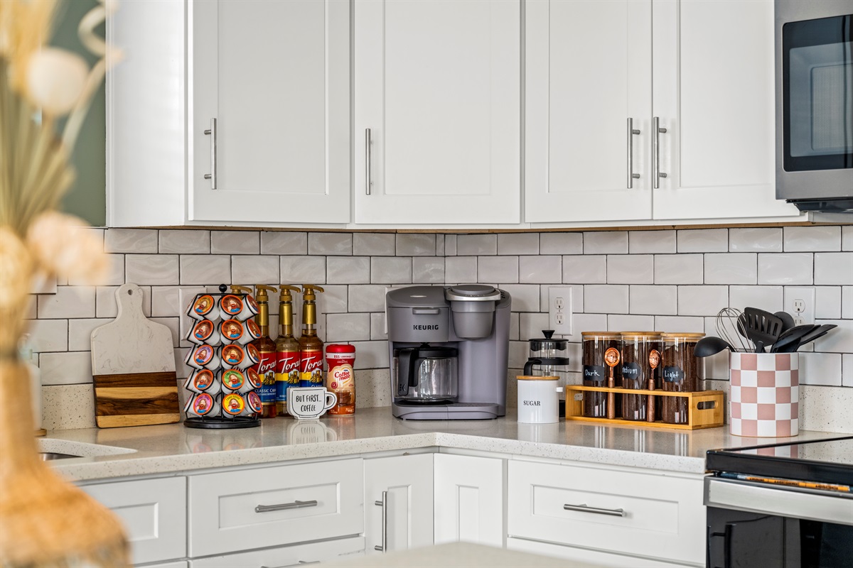 Coffee first, beach second. Start every Miramar Beach morning with a fresh cup from our fully stocked coffee station.