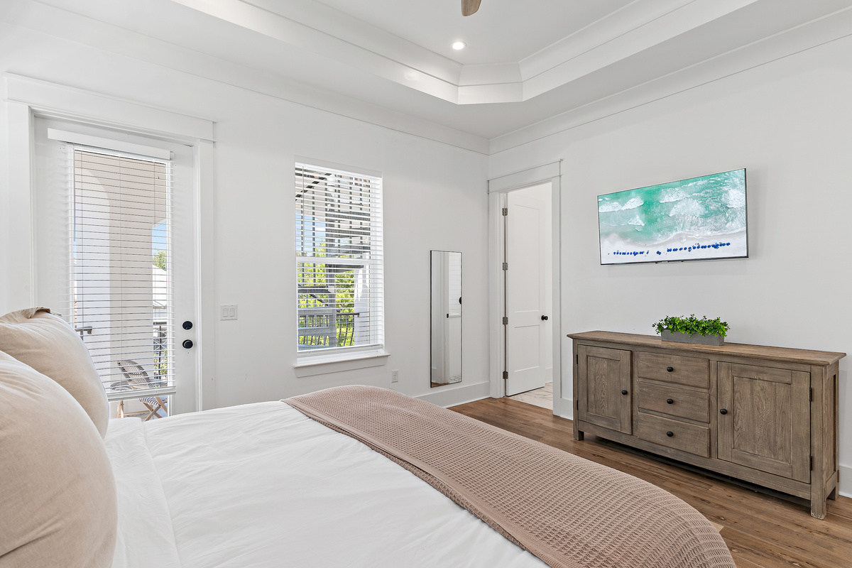 A beautifully styled king bedroom offering comfort and a peaceful place to recharge.