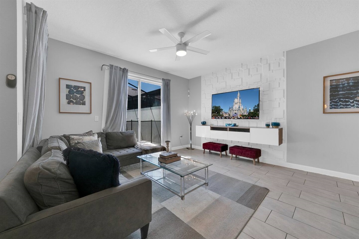 Back inside, you can enjoy family time at the living area